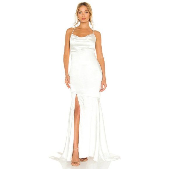 ELLIATT Skylar Dress White Satin Long Open Back Bride Wedding S NWT $220 - Picture 2 of 5